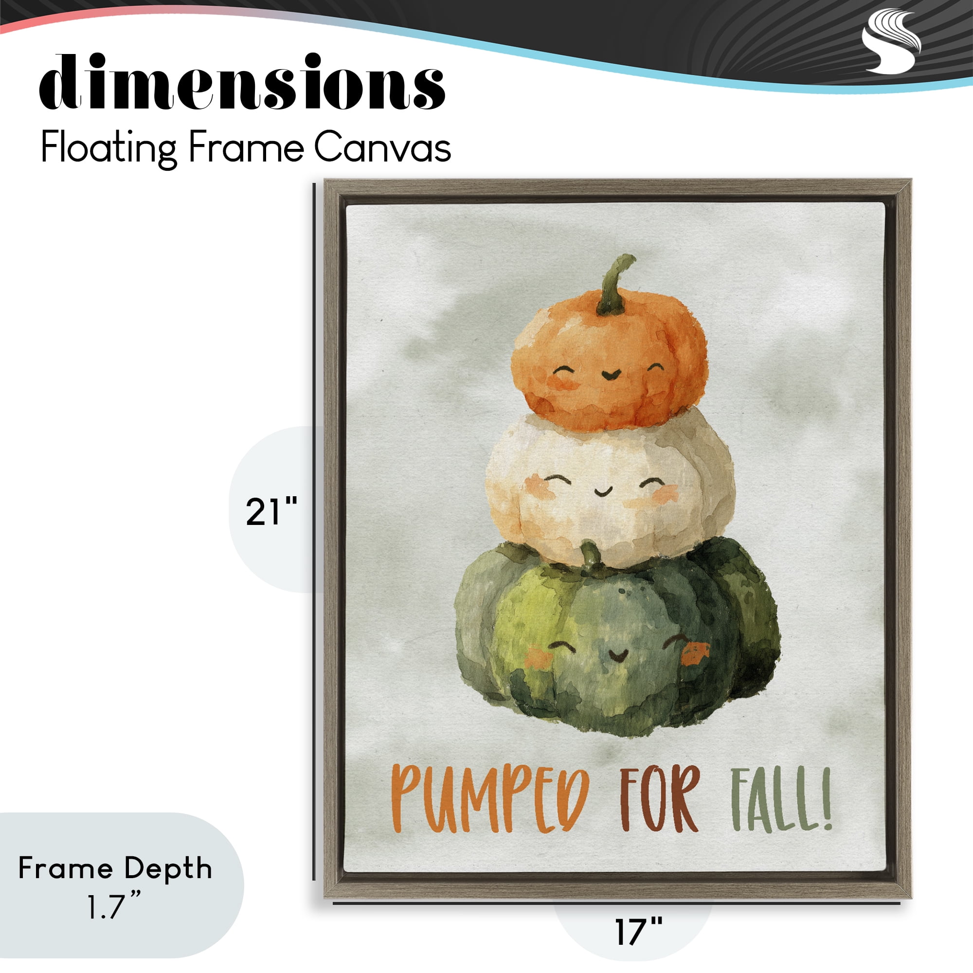 Stupell Industries Smiling Pumpkins Pumped For Fall Brown Framed Floater Canvas Wall Art, design by Ziwei Li
