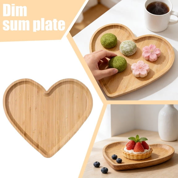 Plyzle Heart-Shaped Wooden Plate - 7.87x6.3inch Dim Sum & Dessert Tray, Natural Food-Safe Serving Dish for Snacks, Appetizers & Table Decor (Single Piece)