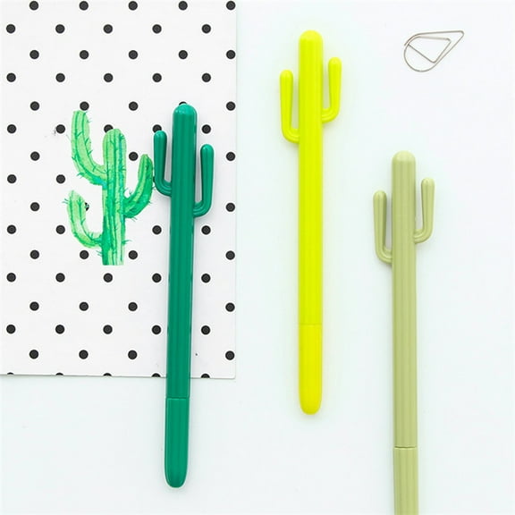 Cactus-Themed Ballpoint Pens, 0.7Mm Black Ink Office Supplies (5-Pack) Clearance - Goohae