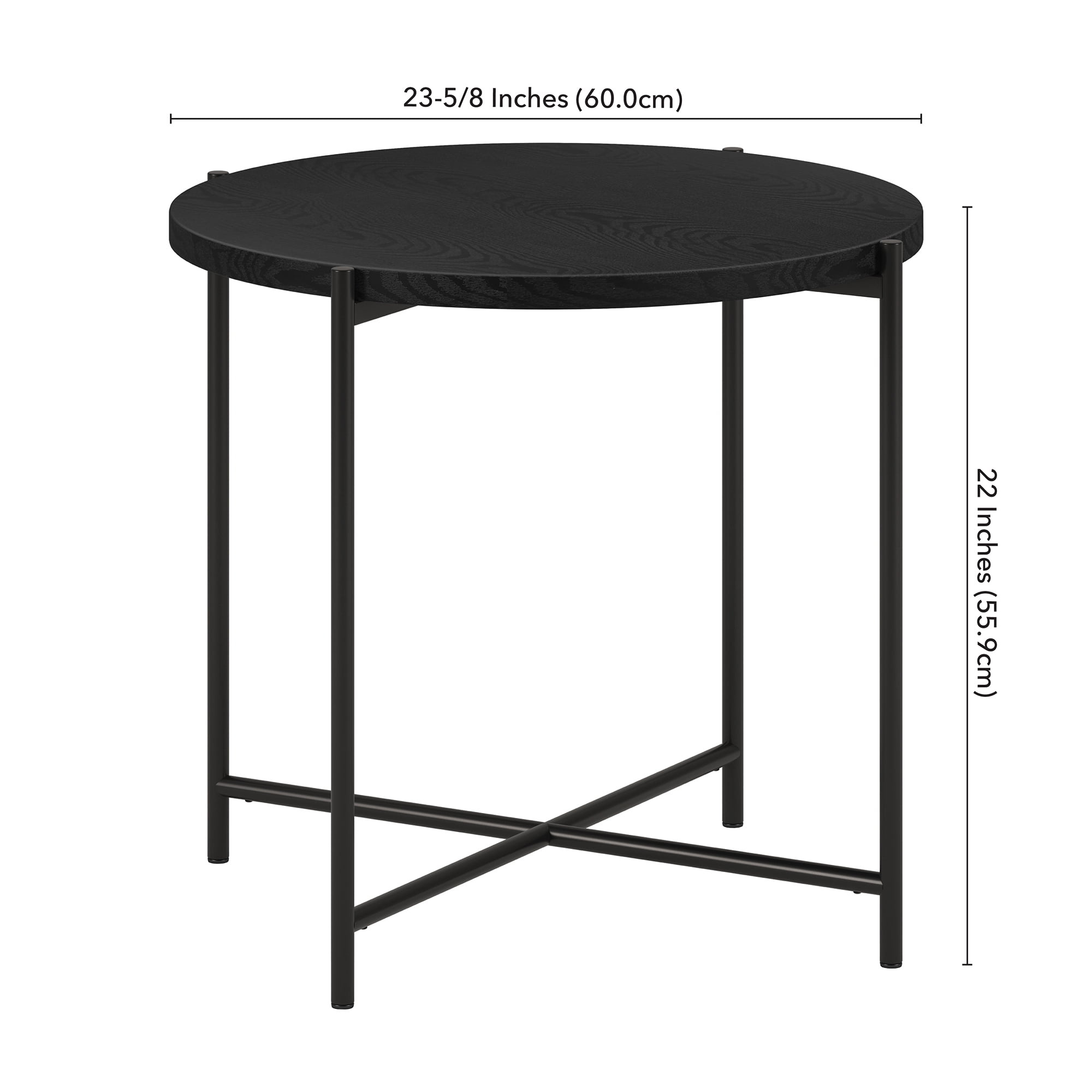 Evelyn&Zoe Loretta 23.63" Wide Round Side Table with MDF Top, Blackened Bronze/Black Grain