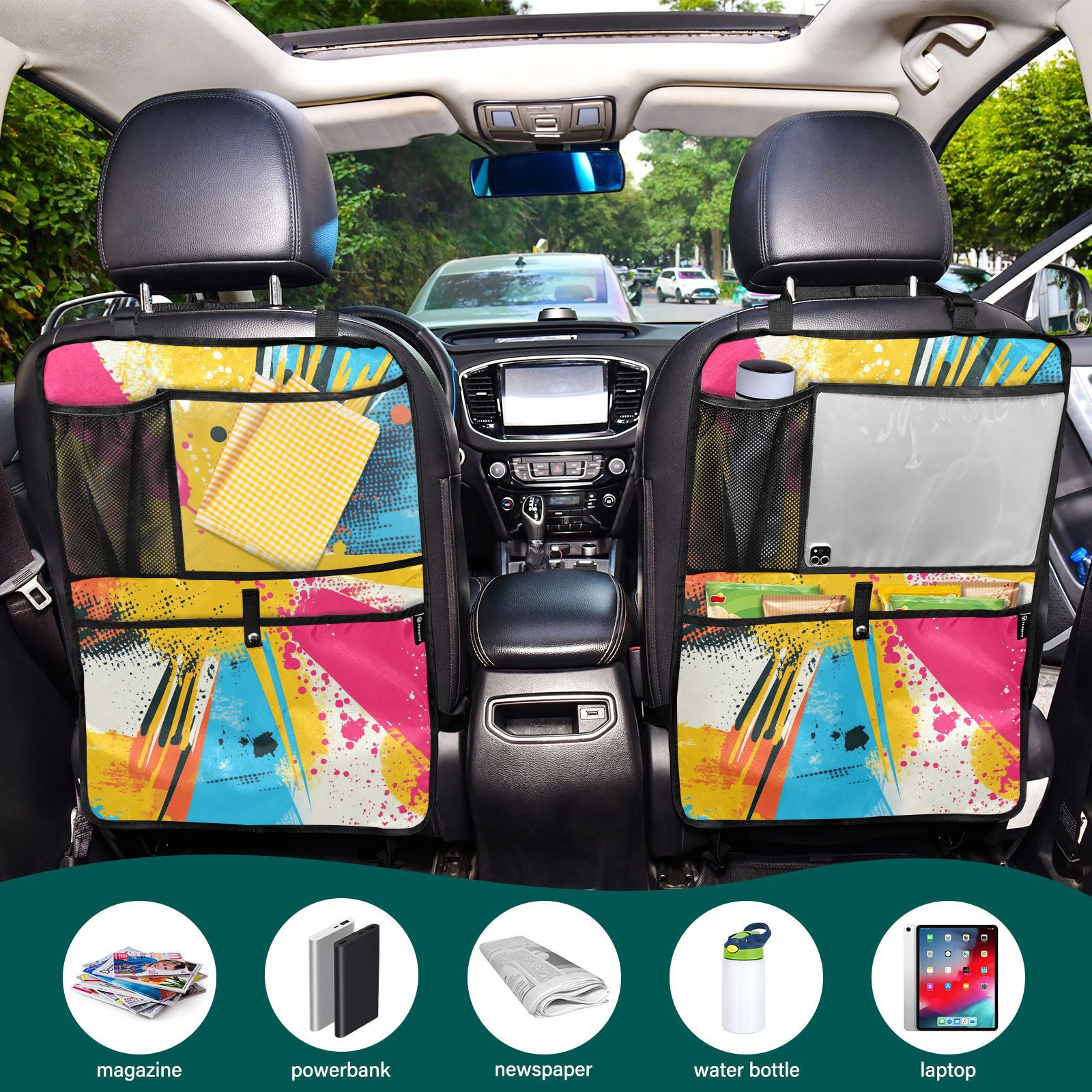 Abstract colorful grunge art 38 Pack Backseat Protector Seat Covers for Your Car, SUV, Minivan or Truck Seats - Vehicle Back Seat Safety Accessories - Universal Fit Automotive Interior Protectors