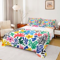 jejeloiu Cartoon Graffiti Flowers Twin Sheet Sets,Colorful Oil Painting Twin Fitted Sheet,Multicolor Cute Floral Daisy Flat Sheet For Men Women,Breathable Home Decor,3 Pieces