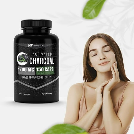 Healthfare Activated Charcoal Capsules 1200mg | 150 Capsules | Derived from Coconut Shells | Highly Absorbent | Non-GMO | Made in The USA