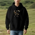 thumbnail image 3 of Men's Long Sleeve Hoodie Pullover Sweatshirt with Pockets - Black with Symmetrical Orange Bird & Leaf Design, 3 of 7