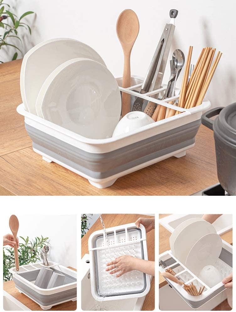 Collapsible Dish Drying Rack Portable Dish Drainer Dinnerware Organizer Kitchen RV Campers Storage