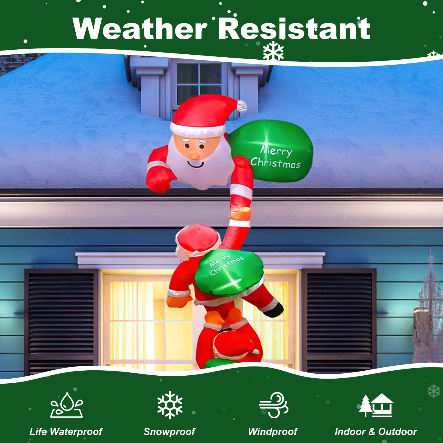 Astoutdoor 8 ft Inflatable Santa Claus with 6 LED Lights, 3 Santa Designs and 3 Merry Christmas Signs, Waterproof Polyester, 4 Suction Cups and 6 Ropes for Indoor Outdoor Christmas Decoration