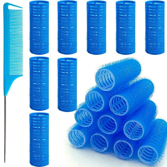 15PCS Hair Rollers for Women, Self Grip Small Pro Salon Hairdressing Curler DIY Curly Hairstyle Hair Rollers Tools, Nylon A-Blue