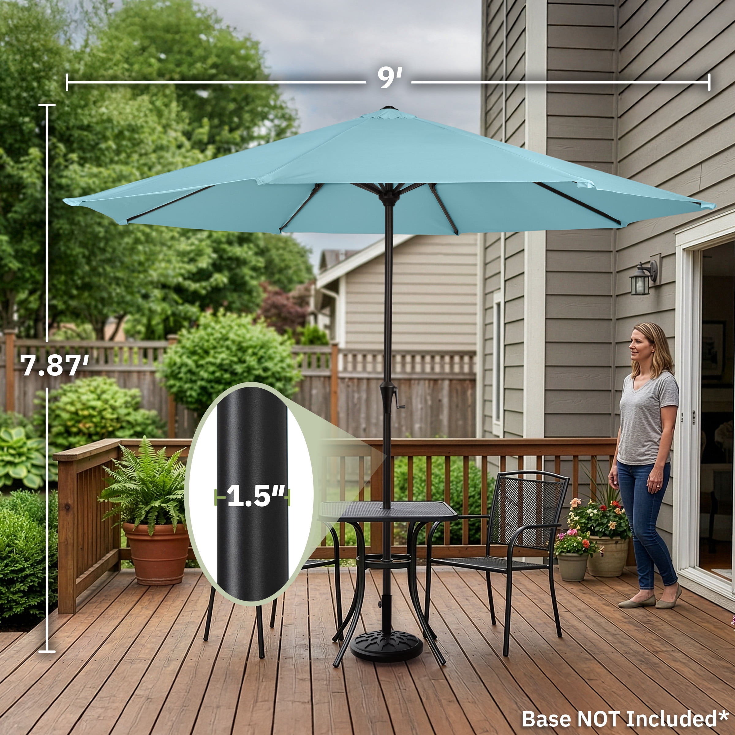 Pure Garden 9FT Outdoor Vented Patio Umbrella with Easy Crank (Blue)