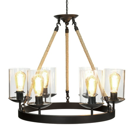 Best Choice Products 6-Light Modern Rustic Rope Design Chandelier Pendant Lighting