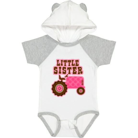Inktastic Pink Tractor Little Sister Girls Baby Bodysuit