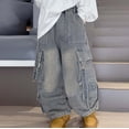 thumbnail image 5 of WMQPNNS Boy's Wide Leg Jeans with Multi-Pocket and Elastic Waist Boys Cargo Pants Size 8 Baggy Cargo Denim Pants Streetwear, Size 15-16 Years,2-Blue, 5 of 8