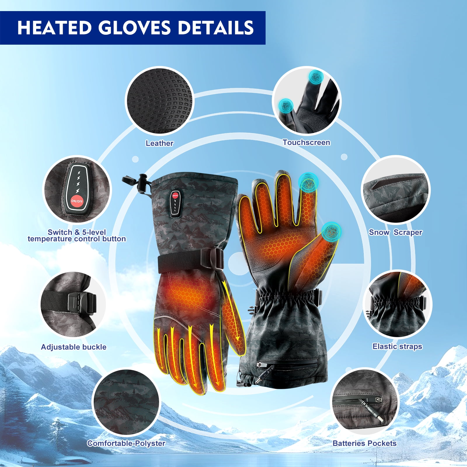 ABXMAS Heated Gloves, Heated Gloves for Men and Women, Waterproof Touch Screen Rechargeable Heated Gloves with Two 7.4V 3200mAh Batteries for Winter Outdoor Cycling Skiing Work, M