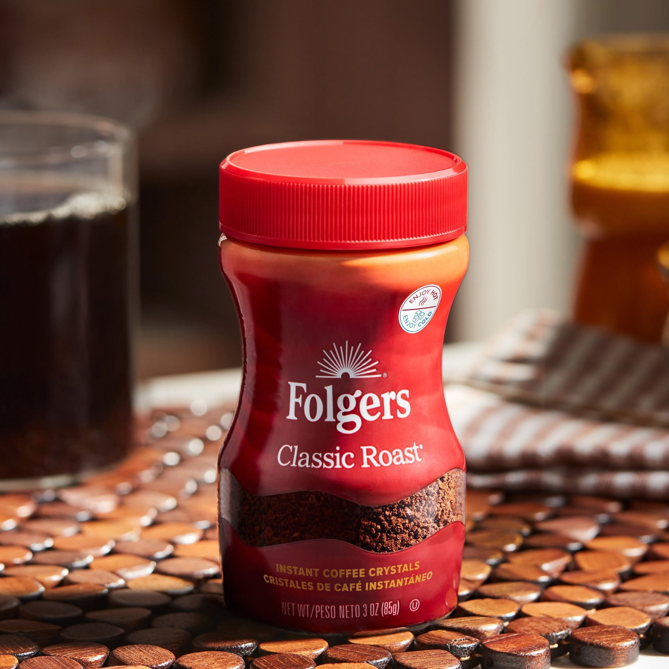 (12 pack) Folgers Classic Roast Instant Coffee, 3 oz Jar