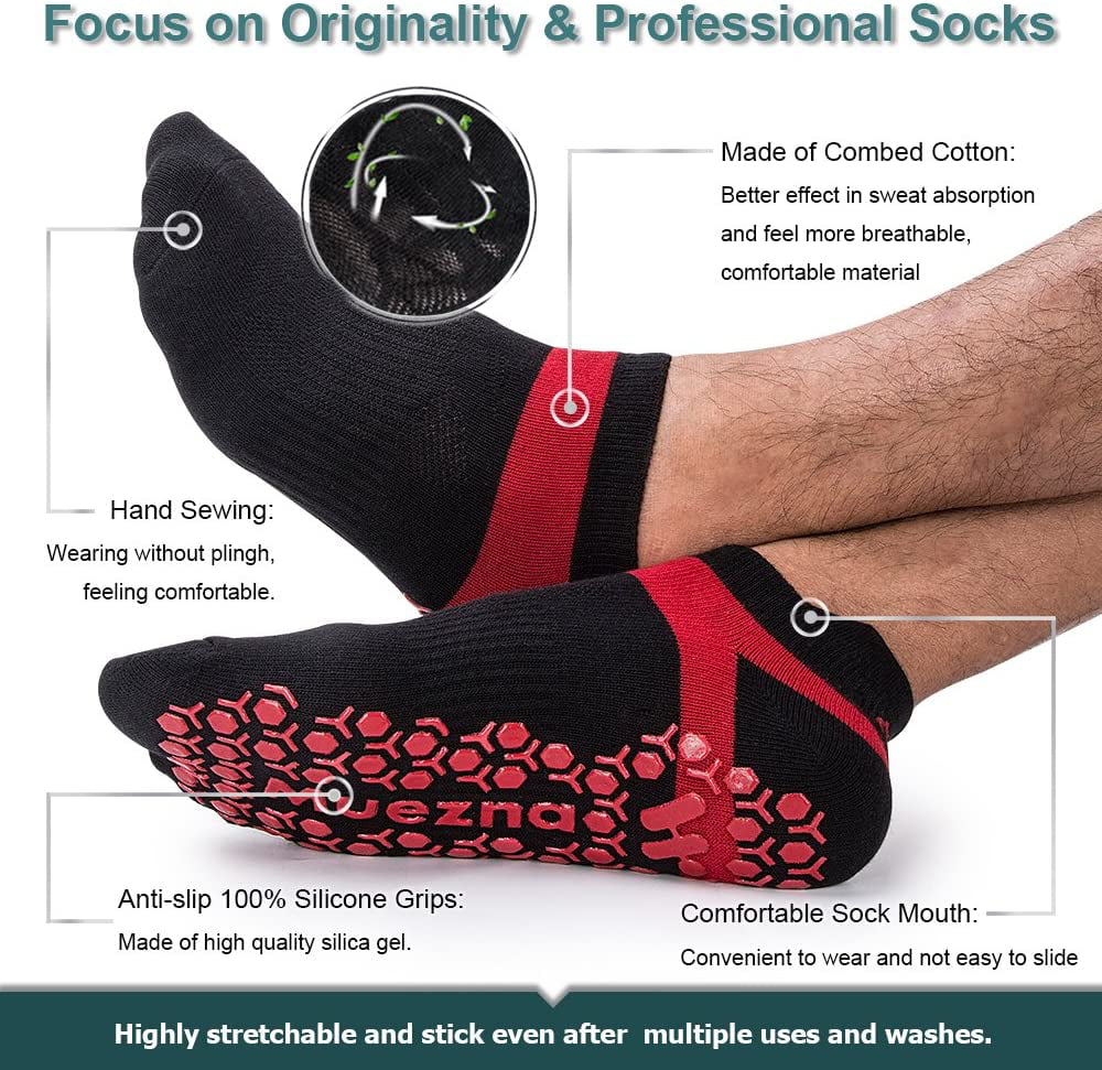 Bikram Fitness Socks with Grips Barre Anti-Skid Pilates Muezna Men's Non Slip Yoga Socks 