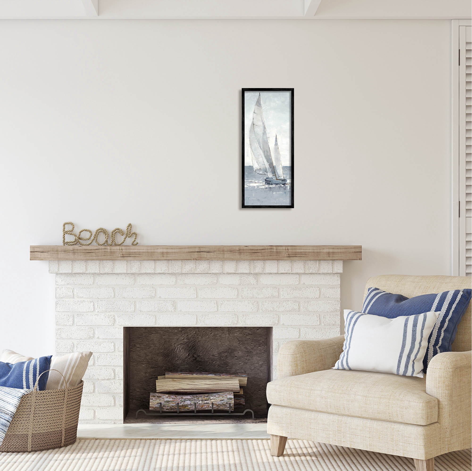 Stupell Industries Grey Sailboat Nautical Abstraction Coastal Painting Black Framed Art Print Wall Art