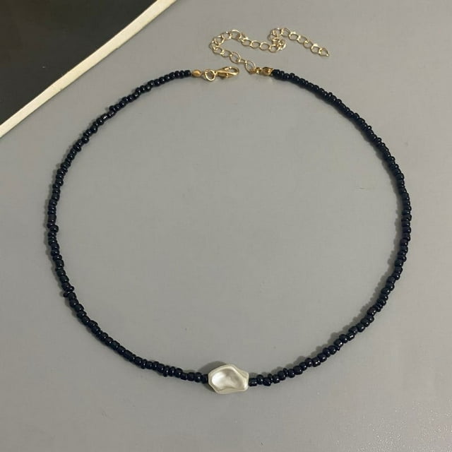 Collier de Perles Boho Mode Femme Imitation Perle Perle de Rocaille Brin Court Collier Ras-du-Cou Fait Main Bijoux Femme Gros