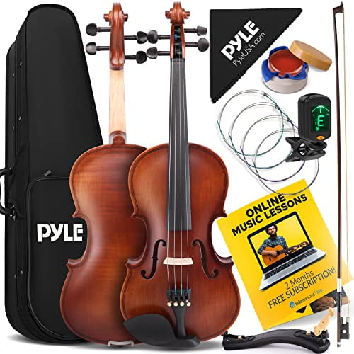 Pyle Full Size Beginner Violin - 4/4 23-Inch Student Full Size Violin Starter Kit Adult w/ Premium Travel Case & Student Bow, Extra Strings, Digital Tuner, Shoulder Rest & Cleaning