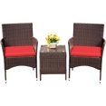 thumbnail image 1 of WLXIANG Patio Porch Furniture Sets 3 Pieces PE Rattan Wicker Chairs with Table Outdoor Garden Furniture Sets (Brown/Red), 1 of 9