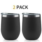 2PCS Stainless Steel Tumbler with Lid & Gift Box Wine Tumbler Double Wall Vacuum Insulated Travel Tumbler Cup for Coffee, Wine, Cocktails, Ice Cream Black
