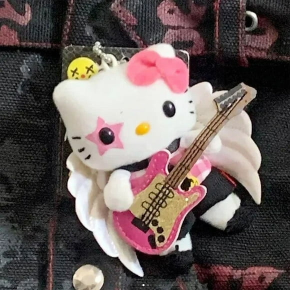 MINISO Sanrio Hello Kitty Rock Angel Y2k Plush Toys Bag Pendant Kawaii Keychain Diy Accessories Decoration Ornament Doll Gift