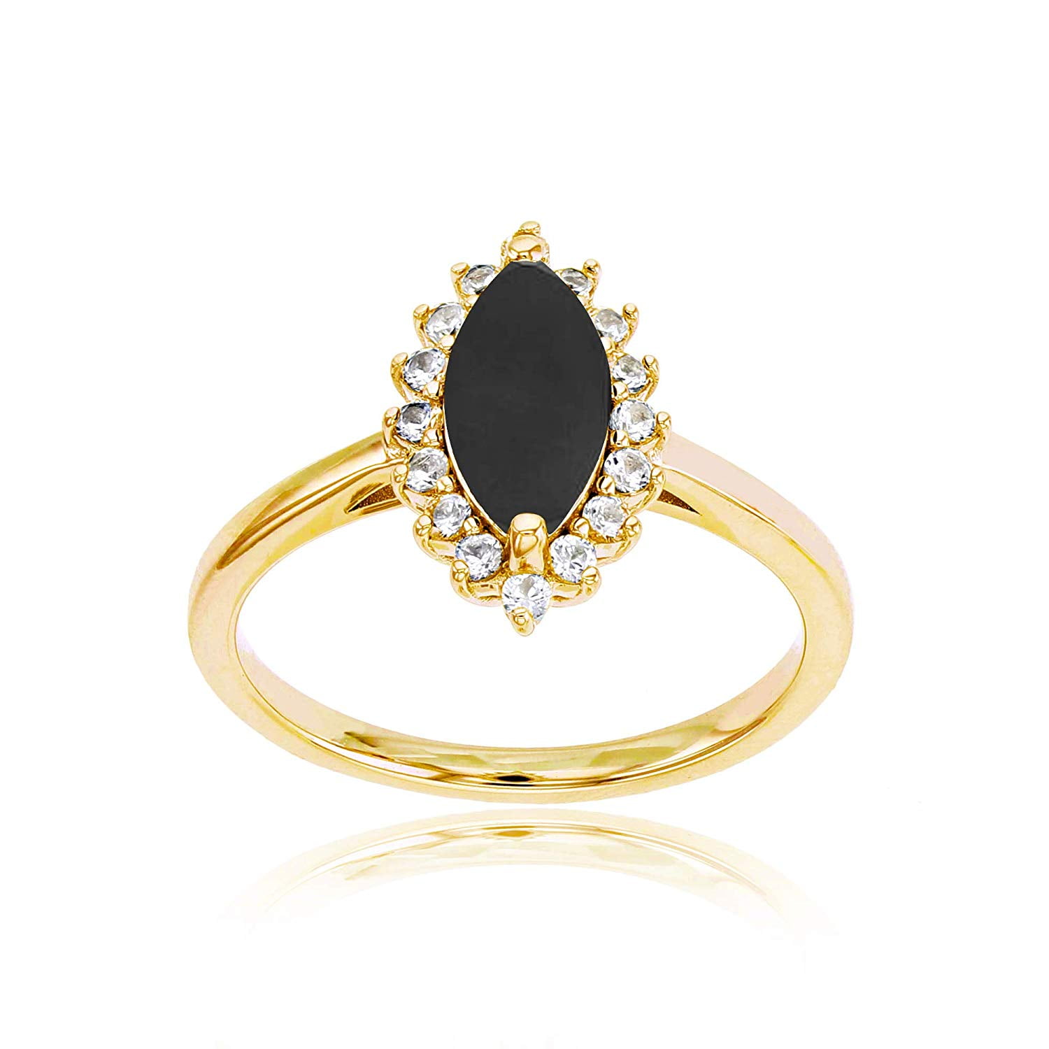 Decadence Solid 14K Yellow Gold 10x5mm Marquise Genuine Black Onyx