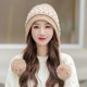 thumbnail image 2 of Mujeres Invierno Peruano Cubierta Orejas Gorro Orejeras Sherpa Esquí Nieve Sombreros Tejido Polar Forrado 3 Pom Pom, 2 of 5