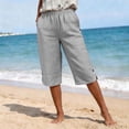 thumbnail image 5 of Womens Trousers Wide Leg Elasticated Waist Cropped Pants Stright Leg Cropped Trouser With Pocksts Casual Loose Bottoms for Holiday Summer Trousers for Women UK, 5 of 6
