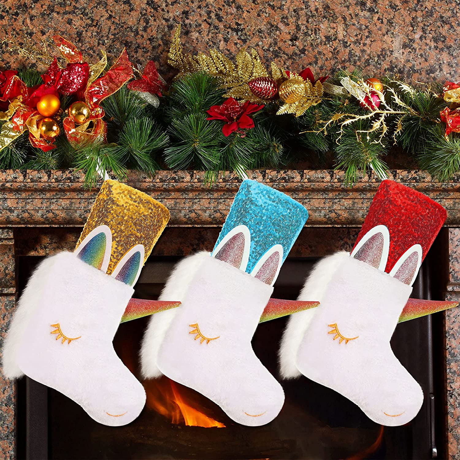 Christmas Holiday Unicorn Stocking And Ornament Bundle Plush NEW Set of 2 
