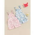 thumbnail image 4 of Aojekbee Kids Girls Overalls Flower Print Sleeveless Straps Buttons Pockets Shortall Summer Romper Jumpsuit, 4 of 10