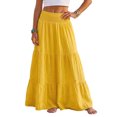 thumbnail image 2 of IUYRTFE Women's Tiered Maxi Skirt Cotton Linen Blend Elastic Waist A-Line Long Summer Beach Skirt, 2 of 5