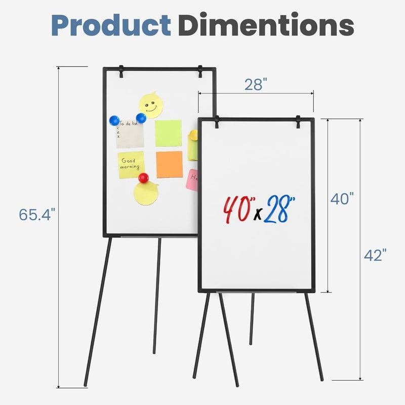 Kelno 40"x28" Magnetic White Board Dry Erase Height Adjustable Portable Tripod Easel Stand, Black