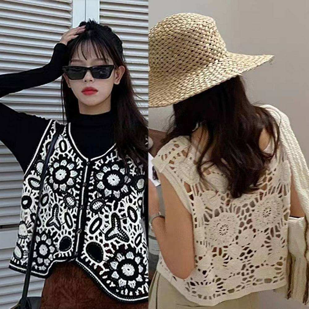 Gilet Femme Crochet Sans Manches, Débardeur Cardigan Creux, Taille Unique, Blanc, Neuf Avec étiquettes