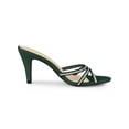 thumbnail image 3 of BLISSFUL STEP Women's Triple Strap Rhinestone Mules Open Toe Stiletto Heel Slide Sandals Dark Green 9, 3 of 7
