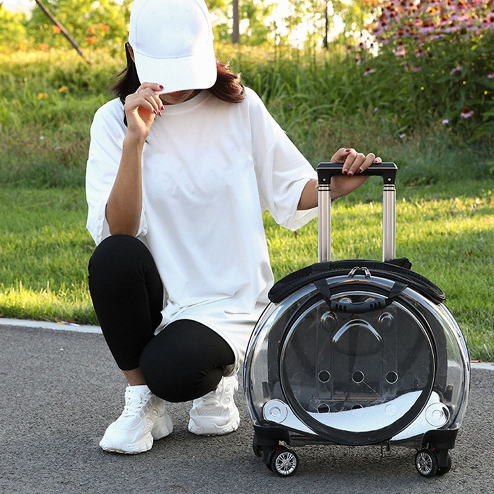 SHUO Y - Pet Trolley Case Clear Ventilation Holes Silent Wheels Convenient Portable Cats Dogs Backpack for Travel  (Black)