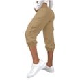 thumbnail image 5 of Zulora Women's Elastic Waist Cargo Capri Pants with Button Detail and Multi Pockets Straight Leg Tapered Cuffed Hem Cropped Trousers for Casual Sport Daily Wear Four Season Versatile Street Style, 5 of 8