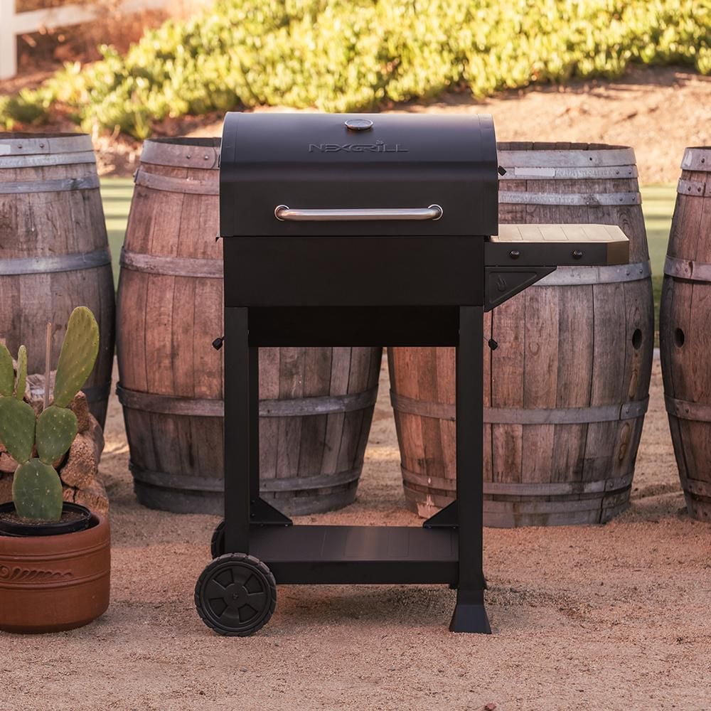 Cart-Style Charcoal Grill with Side Shelf