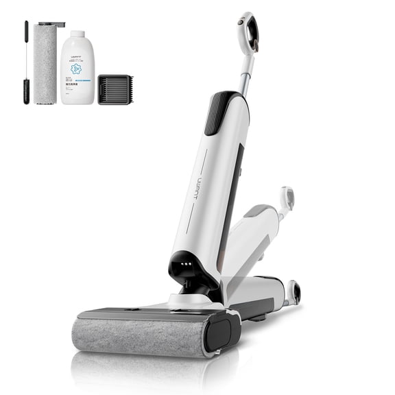 uwant D100 Wet Dry Vacuum Cleaner 180°Lay-Flat Vacuum Mop All in One with 18000Pa Suction Auto Self-Cleaning Anti Odor Stick Pushin Mop Dual-Edge Cleaning Electeic Mop Set for Hard Floor/Carpet,Milky
