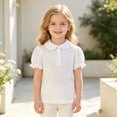 thumbnail image 4 of Girls Peter Pan Collar Polo Shirt School Uniform Short Sleeve Casual Jersey Ruffle Top Back to School, 4 of 4