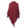 thumbnail image 2 of Turtleneck Poncho Cape Shawl Knitted Sweater Wrap Pullover Top Coat with Fringes Hem for Women, 2 of 9