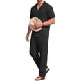 thumbnail image 2 of GENTS BLISS Men 2 Piece Set Linen Outfit Casual Short Sleeve Button Down Shirt and Linen Pants, 2 of 10