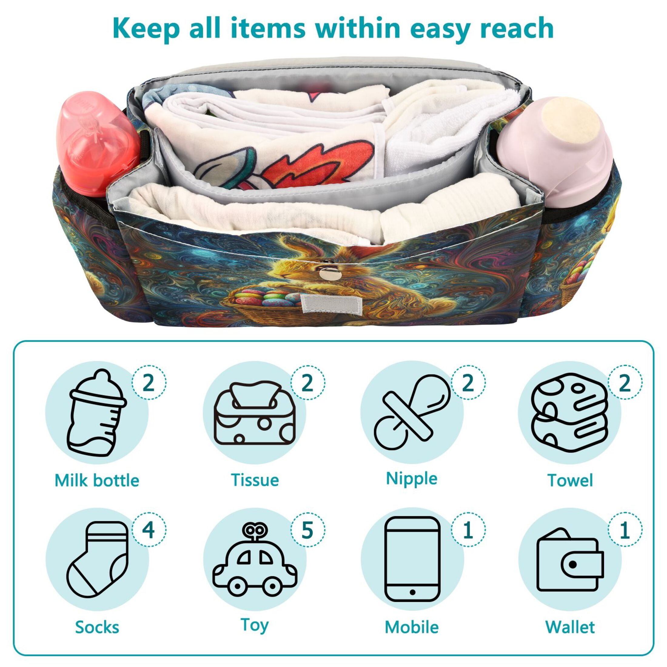 DIXRUYEE Stroller Organizer Bunny with Eggs Printed