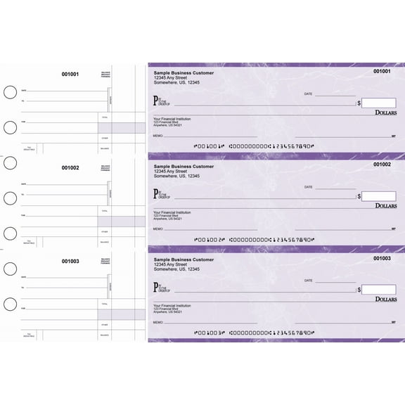 ABC Manual Checks for Business 3 on a Page with Stub Voucher, (Purple) (500)