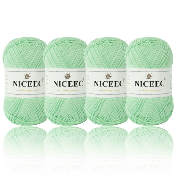 NICEEC 4 Skeins Soft Baby Yarn 100% Cotton Yarn for Crochet Knitting 4 Ply Yarn Blanket Yarn for DIY Craft Fingering Weight Yarn Total Length 4×175yds/4×50g(Light Green)