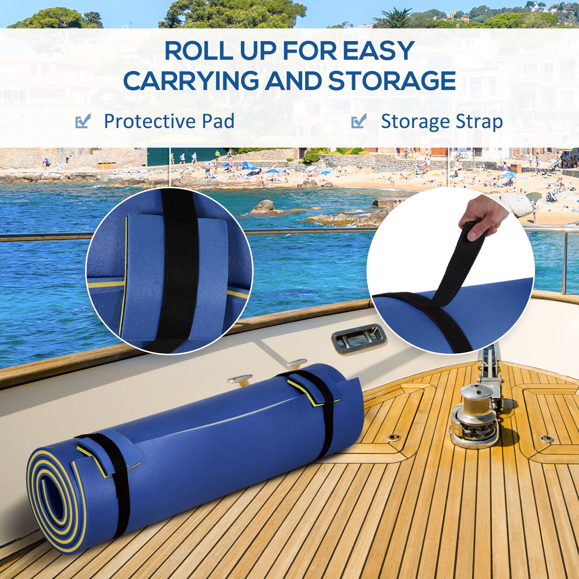 Home Gym Equipment, HOMCOM 10' x 5' Floating Mat, 3-Layer Swimming Pool Floating Water Mat Portable Foam Raft, Thick and Durable Water Activities Mat for Lake, Oceans, Blue, Blue Exercise Equipment