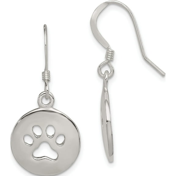 Sterling Silver Polished Paw Print Shepherd Hook Earrings (33 X 16) Made In India qe11946