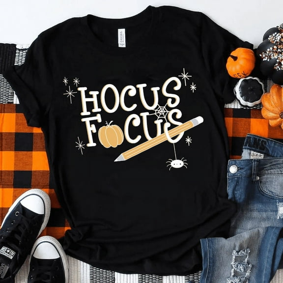 Hocus Focus Pumpkin Pencil T-Shirt, Halloween Teacher Shirt, Funny Fall Classroom Tee, Spooky Season Shirt for Educators, Unisex Fit