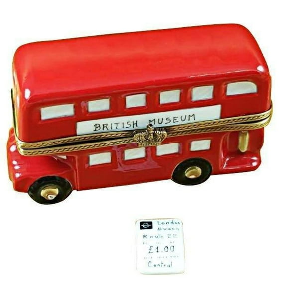 London Double Decker Bus with Removable Ticket Limoges Box Limoges Box Porcelain Figurine