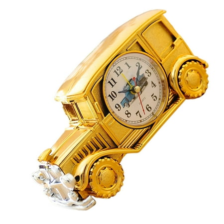 WEAVILUX 1Pcs Classic Car Shape Golden Desk Alarm Clock for Bedroom Office Time Display