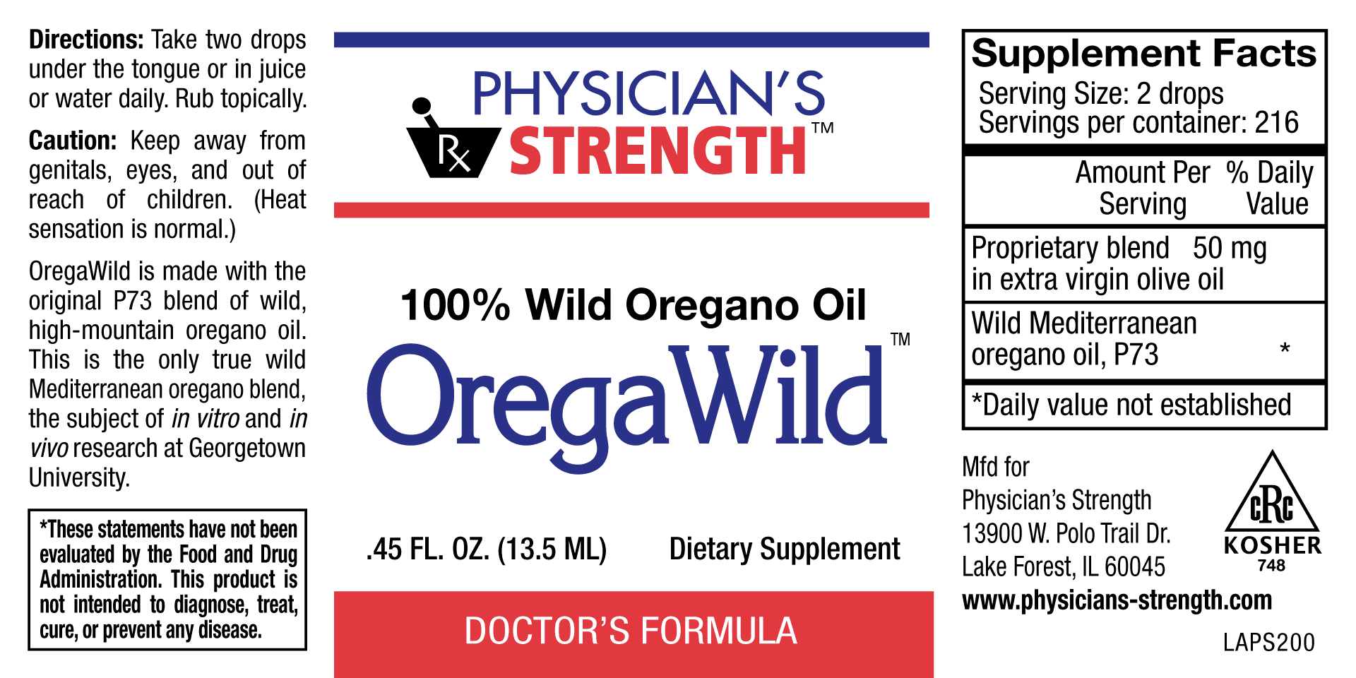 Physician’s Strength™ OregaWild™, .45 fl. oz. (13.5 mL) – All-Natural Dietary Supplement for Adults – Made with P73
