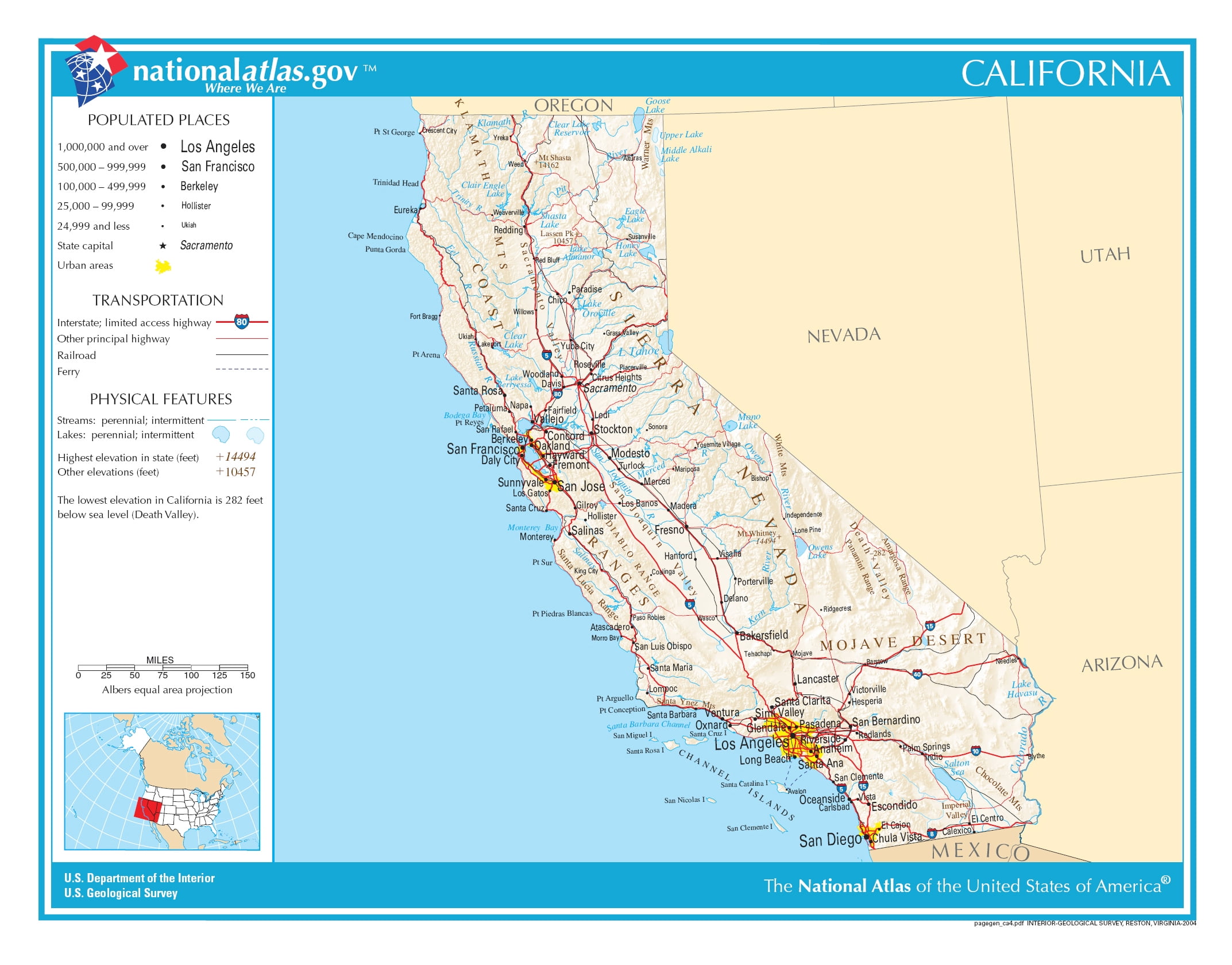 Laminated Map Large detailed map of California state Poster 20 x 30